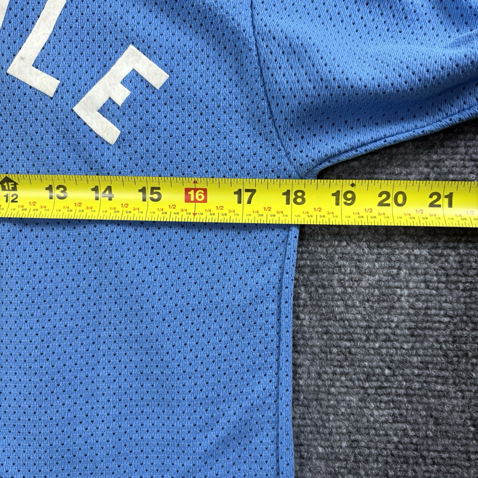 VTG 70s Nylon Mesh Flock Printed V Neck Jersey Mens M Blue Baseball Football