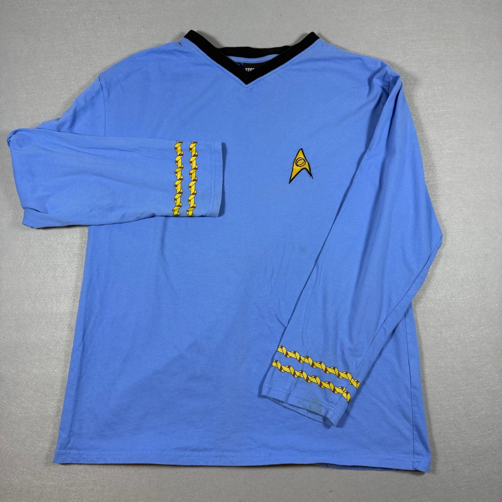 Star Trek T-Shirt Mens L Blue Long Sleeve Cotton Science Officer Uniform Cosplay