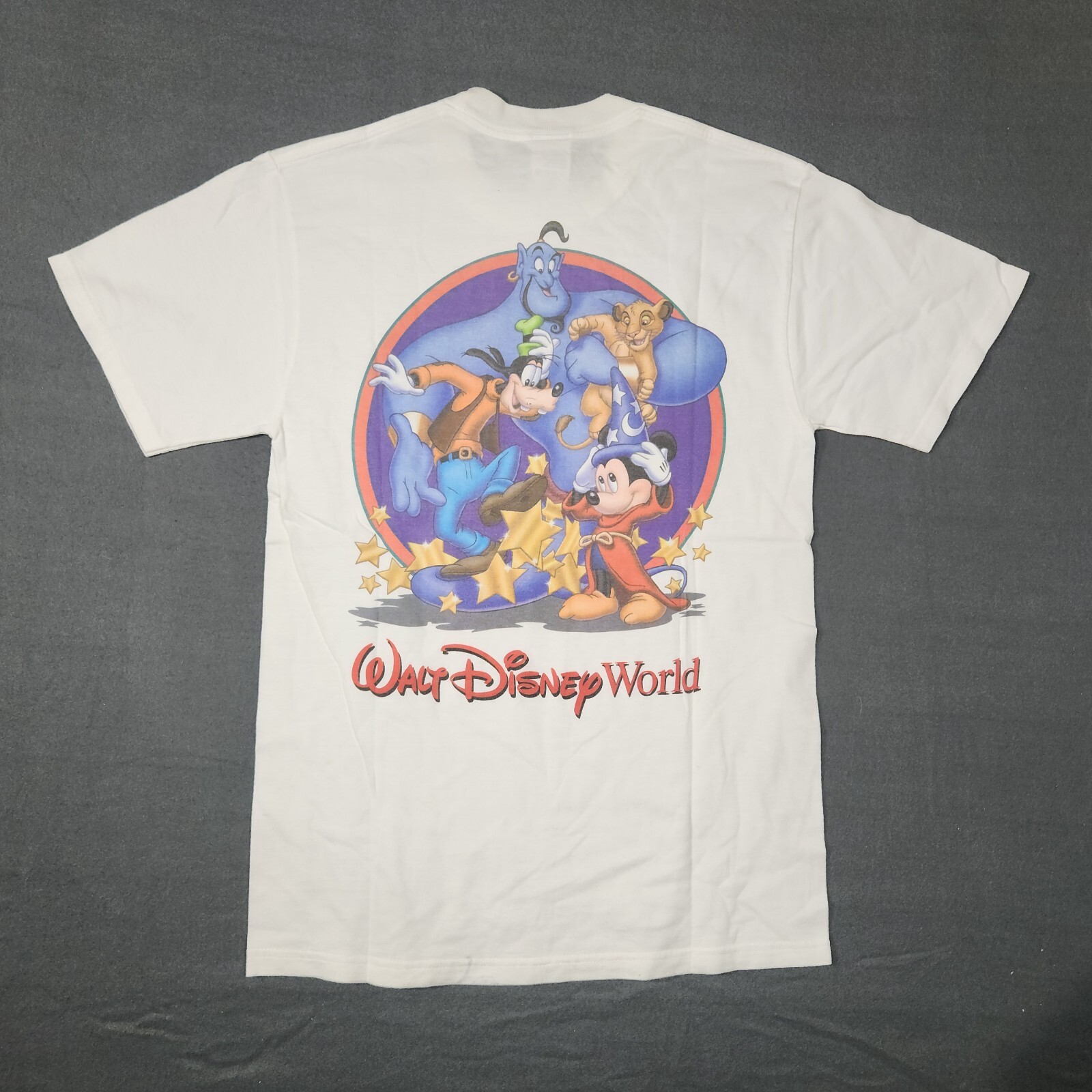 Walt Disney World 25 Mens White Shirt Smal Mickey Goofy Aladin Simba USA Made