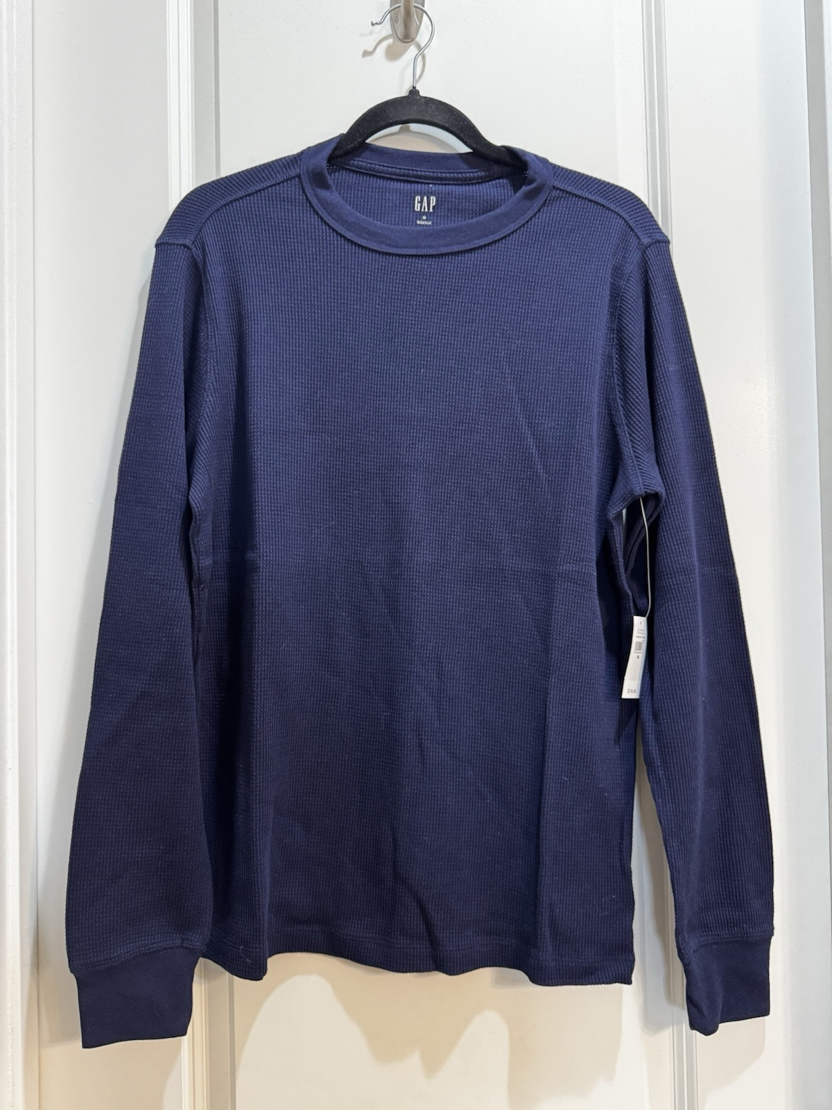 NWT Gap Navy Blue Crew Neck Long Sleeve Waffle Thermal Tee Medium Length 27”