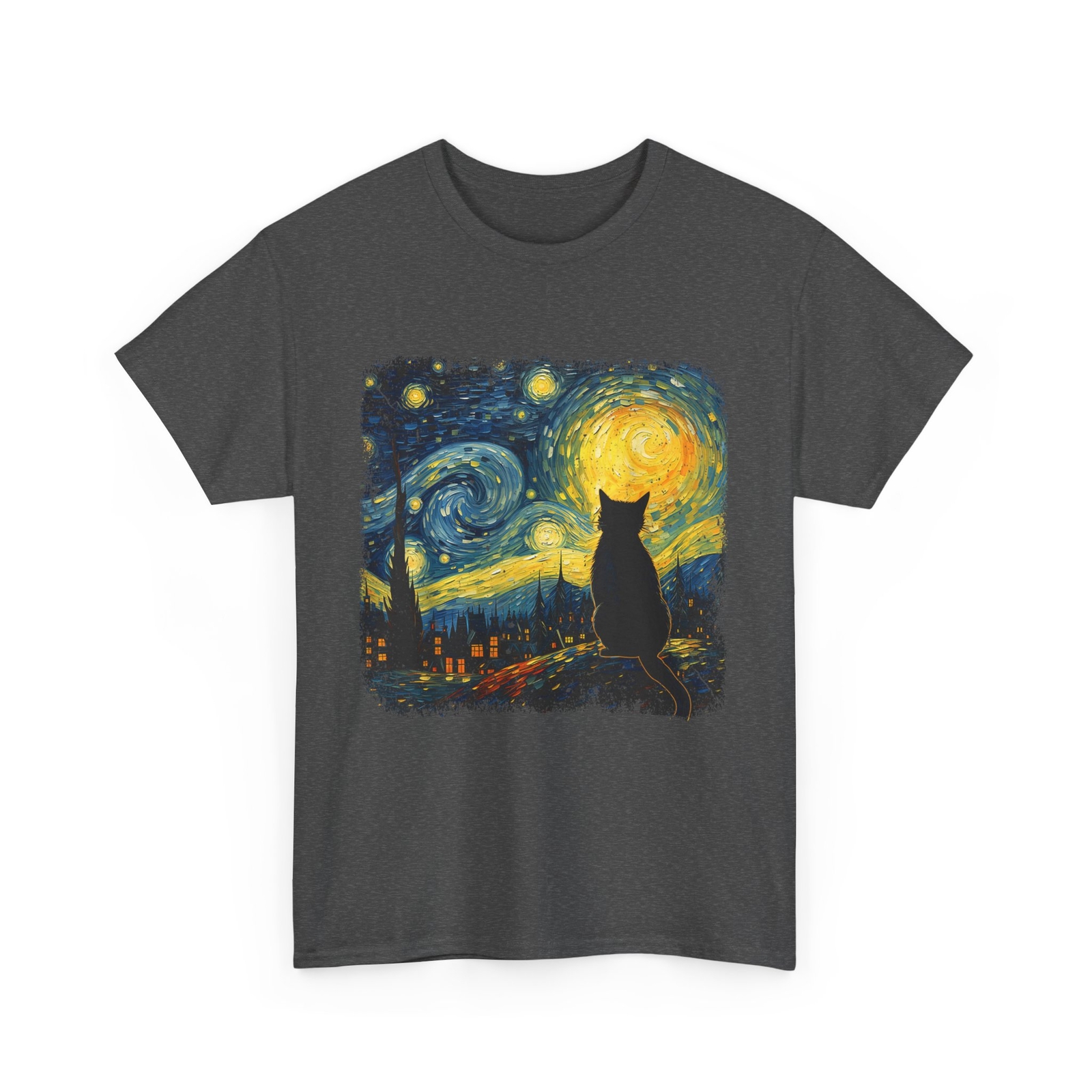 Cat Starry Night Van Gogh Cat For Cat Lover Cat Mom Cat Dad T-Shirt