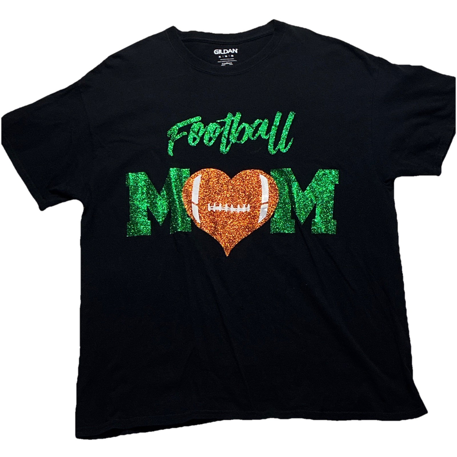 Gildan XL Football Mom Black Crew Neck Short Sleeve Knit T-Shirt Glitter Design