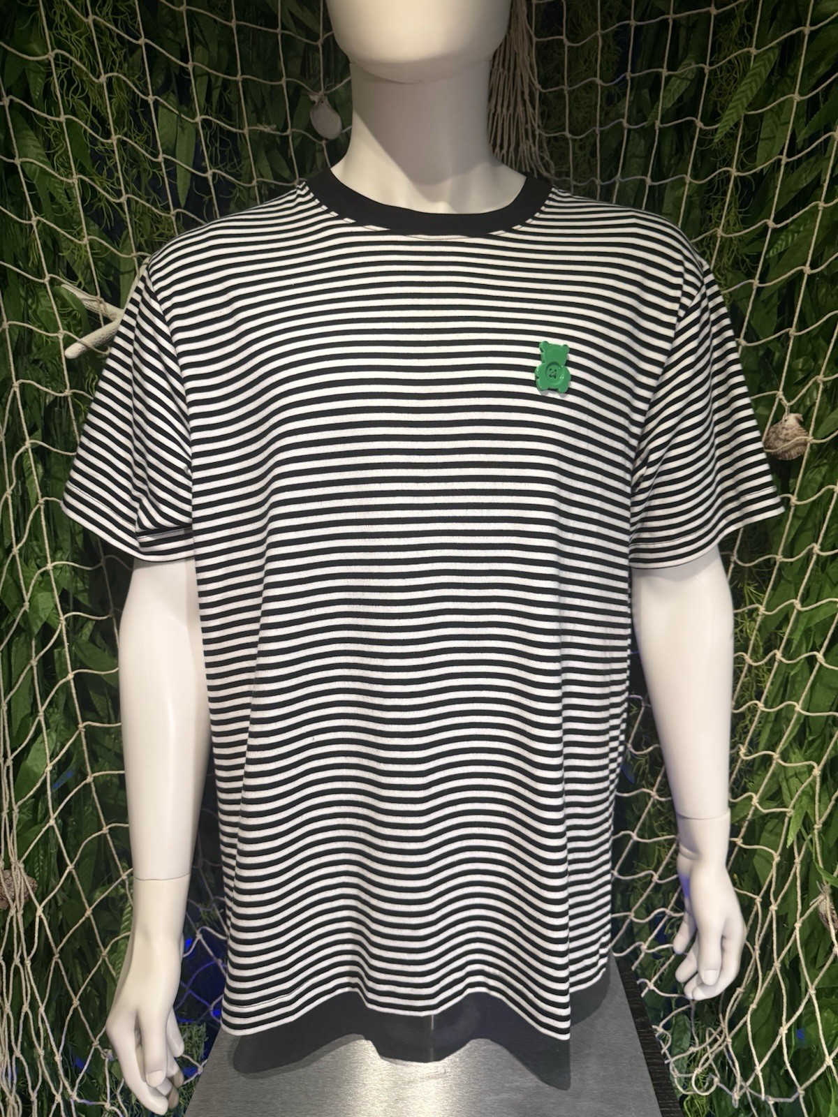 Teddy Fresh Striped Bear Patch Logo Black White 100% Cotton XL Men’s T-Shirt