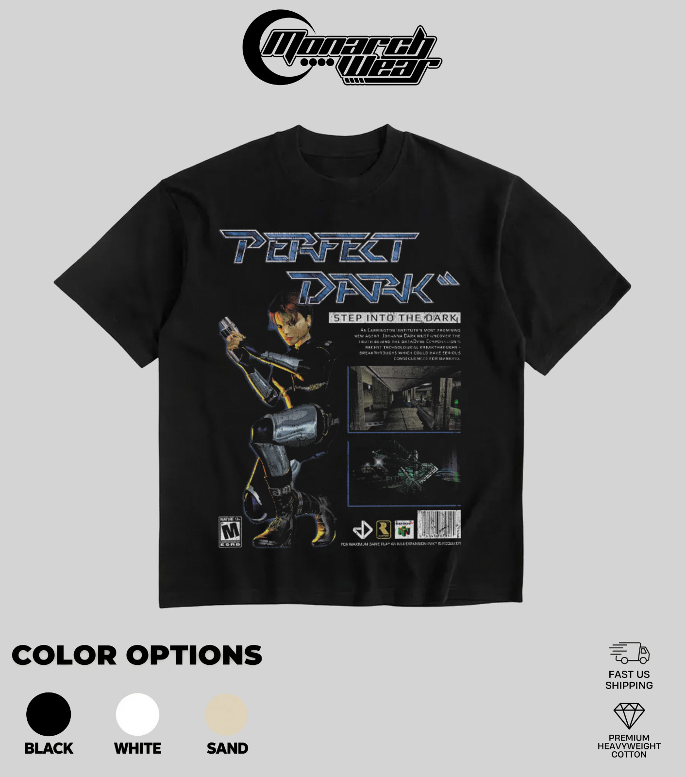 Monarch Wear Perfect Dark T-Shirt Joanna Dark N64 Classic Game Black