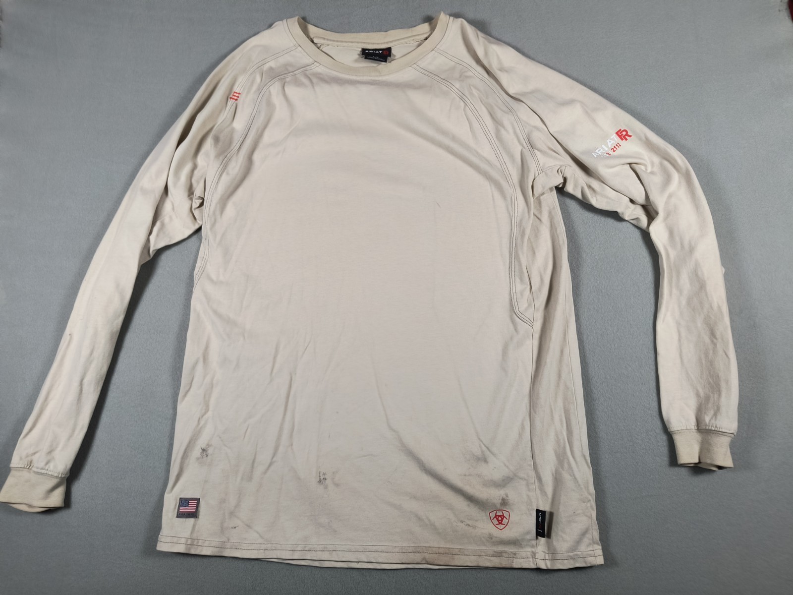 Lot 4 Ariat Work FR Flame Resistant Crew Shirt Mens L Gray Tan CAT 2 NFPA 2112