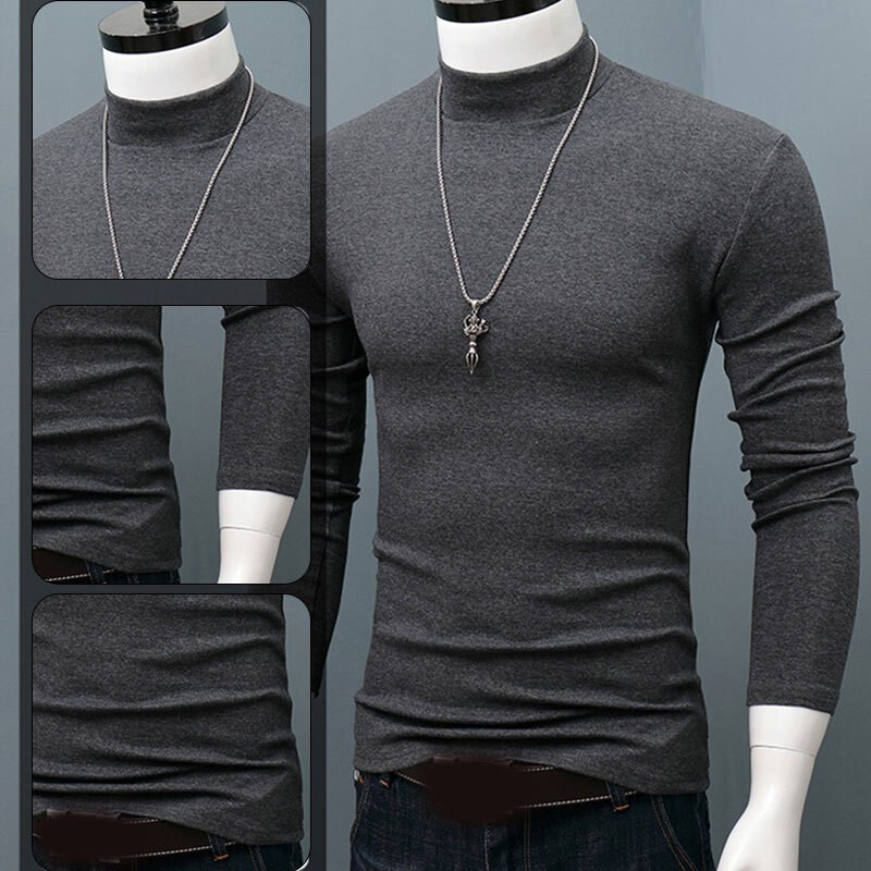 Men High Collar Turtle Neck Shirt Tops Long Sleeve Stretch Jumper Pullover Tee=M