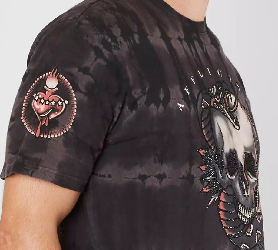 $58 AFFLICTION Black VENOM KILLS Rhinestones Short Sleeve Slim Fit Y2K T-shirt