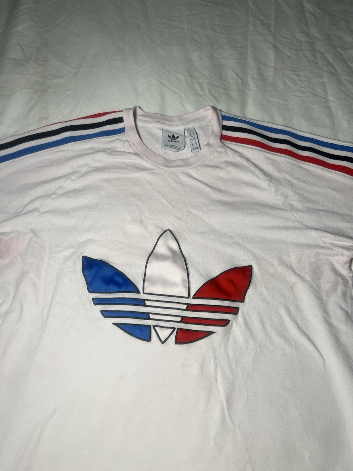 Adidas Originals ADICOLOR TRICOLOR TREFOIL 3 Stripe White Red Blue Men Size L