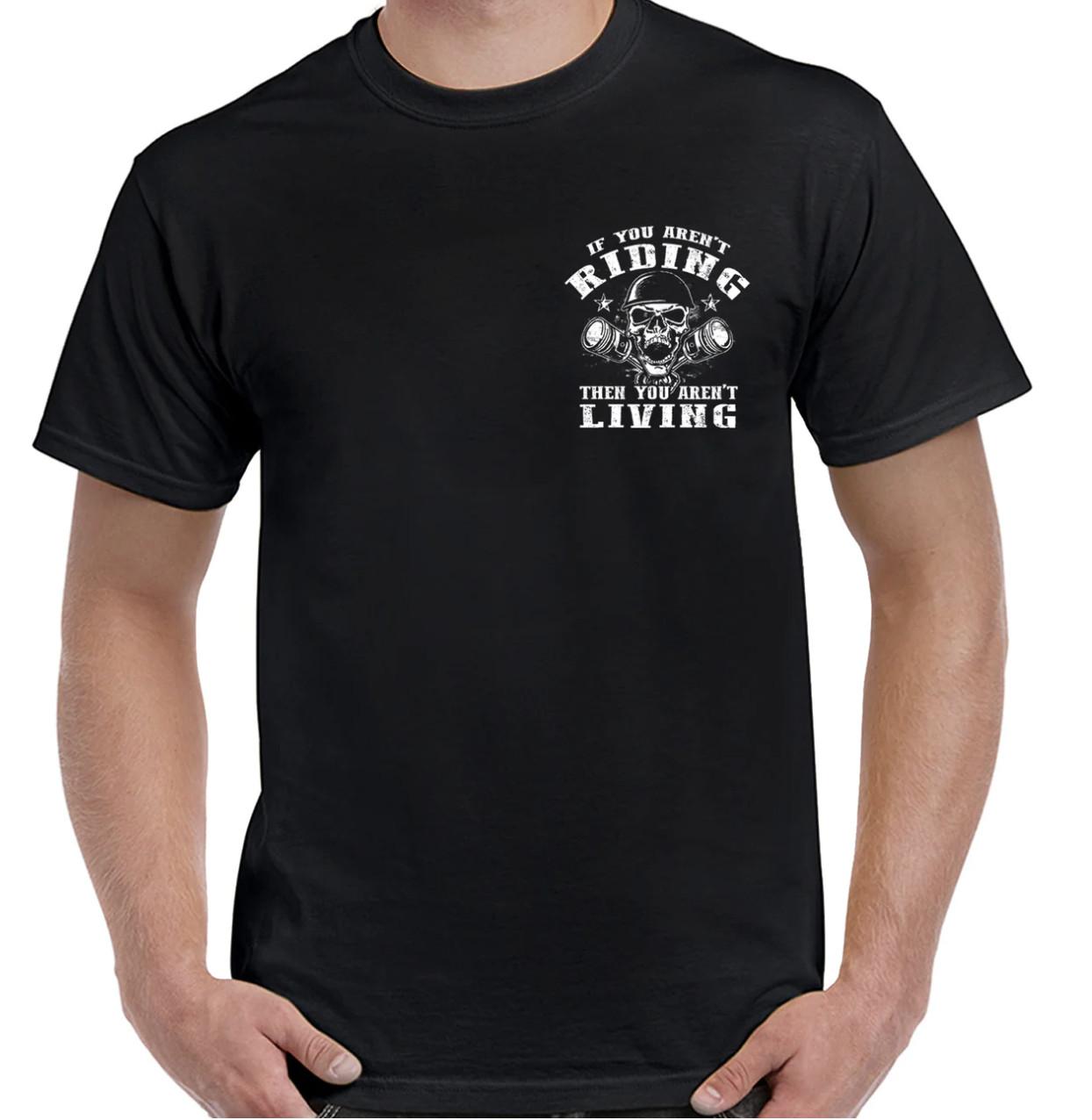 Riding is Living Piston Skull Offensive Motorcycle Biker T Shirt no Harley