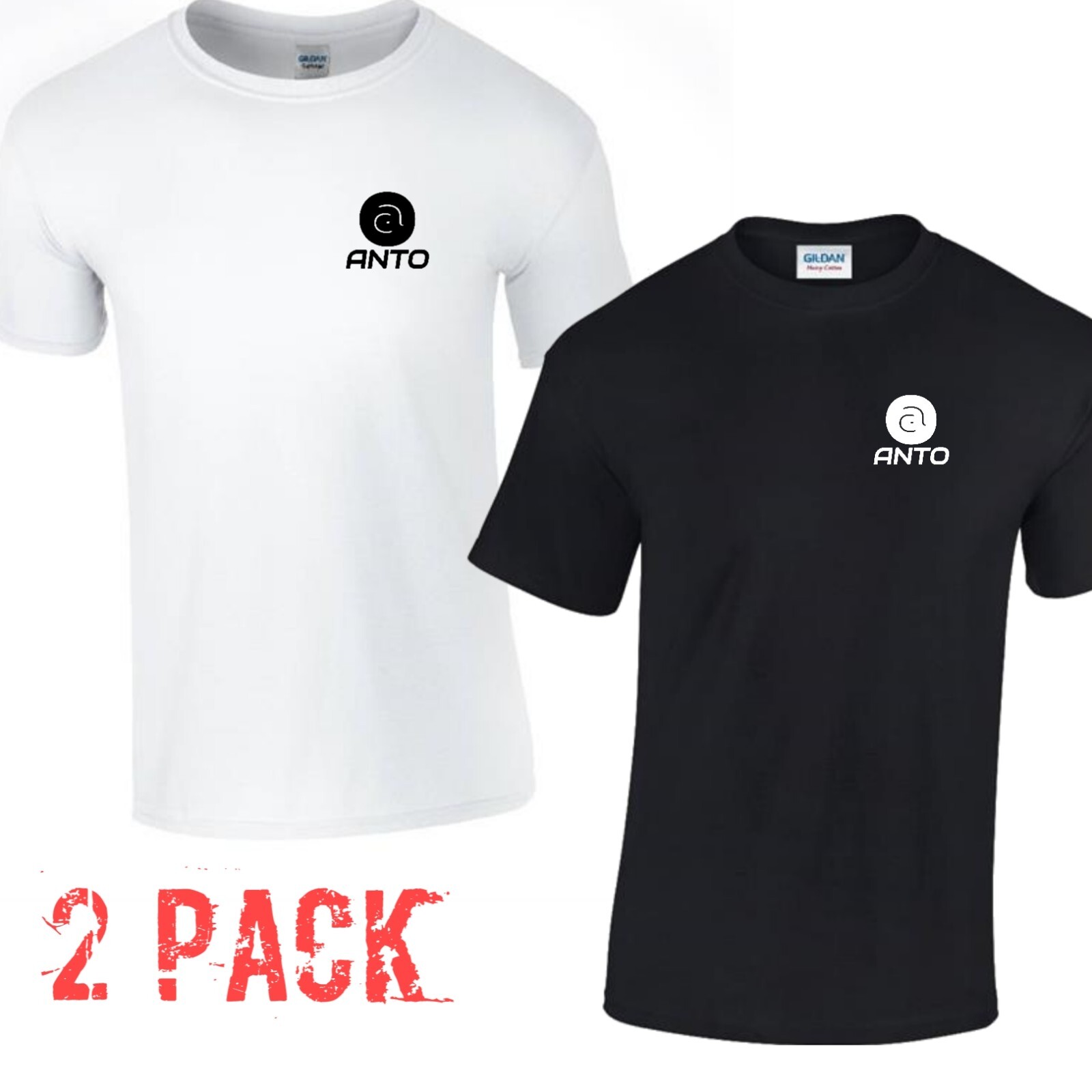 2 Pack SoftStyle Cotton Mens ANTO Logo T-shirt Multi Colors Semi Fitted Top