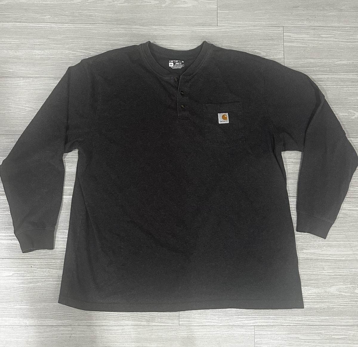 Carhartt Henley Shirt Men’s 2XL Black Loose Fit Long Sleeve Pocket Workwear