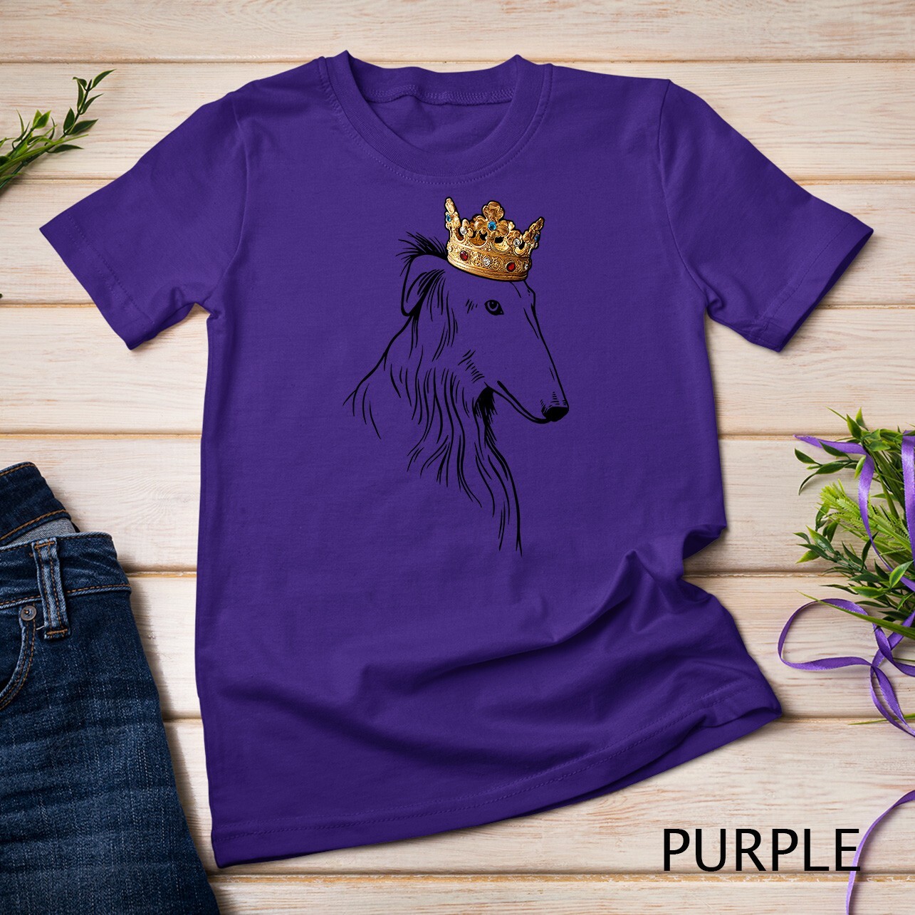Borzoi Dog Wearing Crown Unisex T-shirt