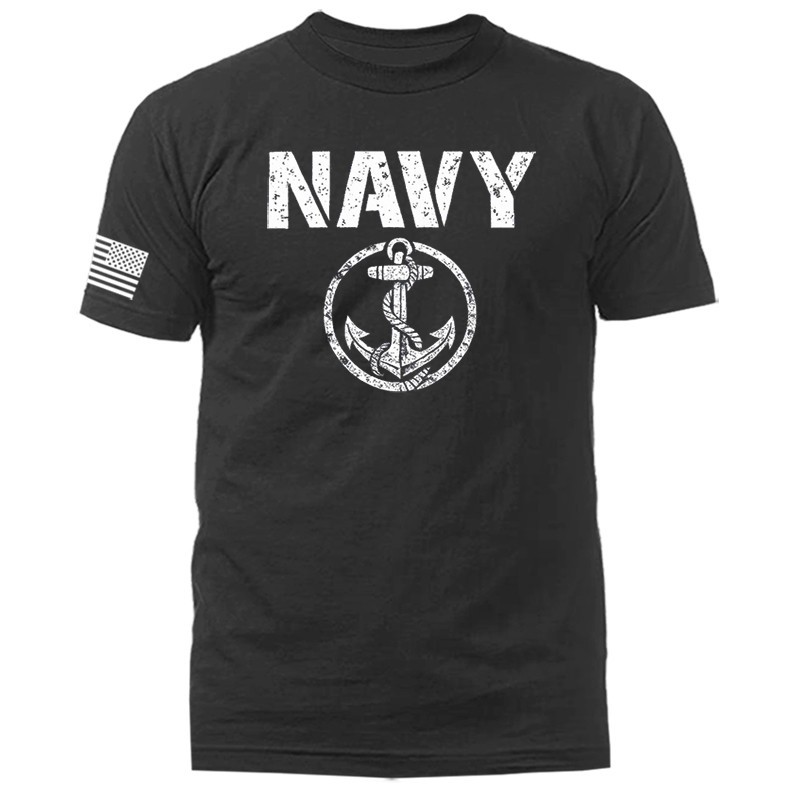 Navy Military Patriotic US Flag Veteran Graphic T-shirt