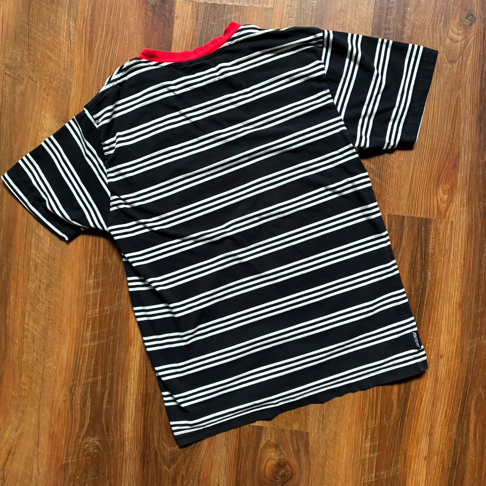 Santa Cruz Striped Ringer T-Shirt Black White Red Embroidered Dot Logo Medium