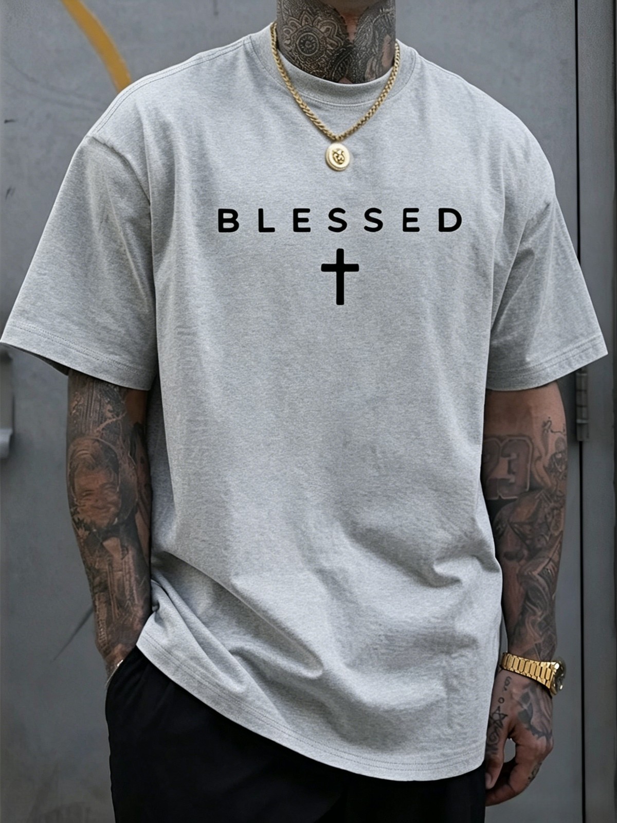 Men’S “Blessed” Cross Print T-Shirt – Casual Crew Neck, Short Sleeve, Lightweigh