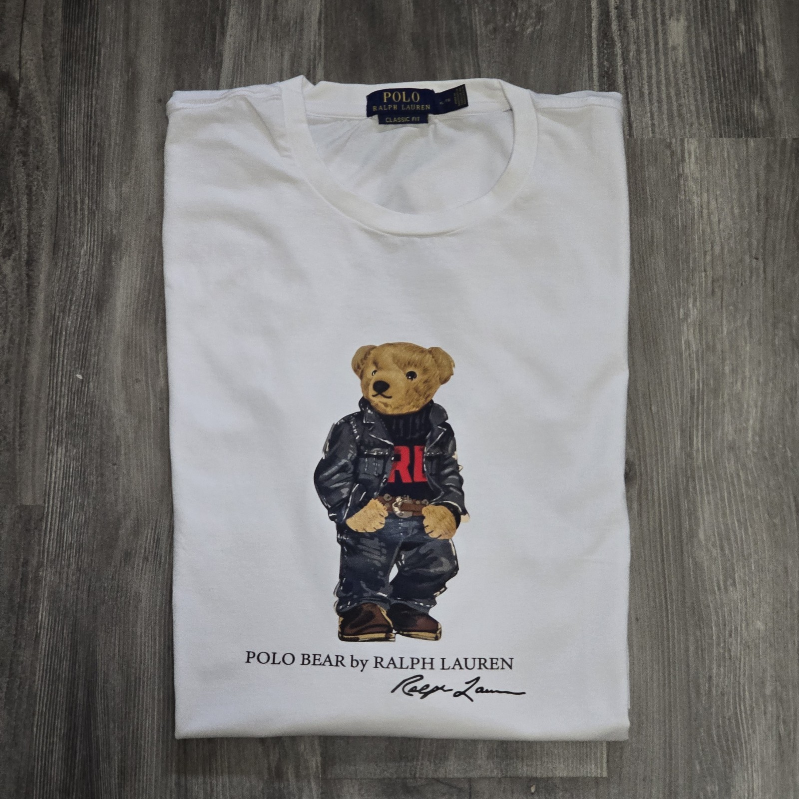 Polo Ralph Lauren Classic Fit Polo Bear Denim Crewneck Jersey T-Shirt White