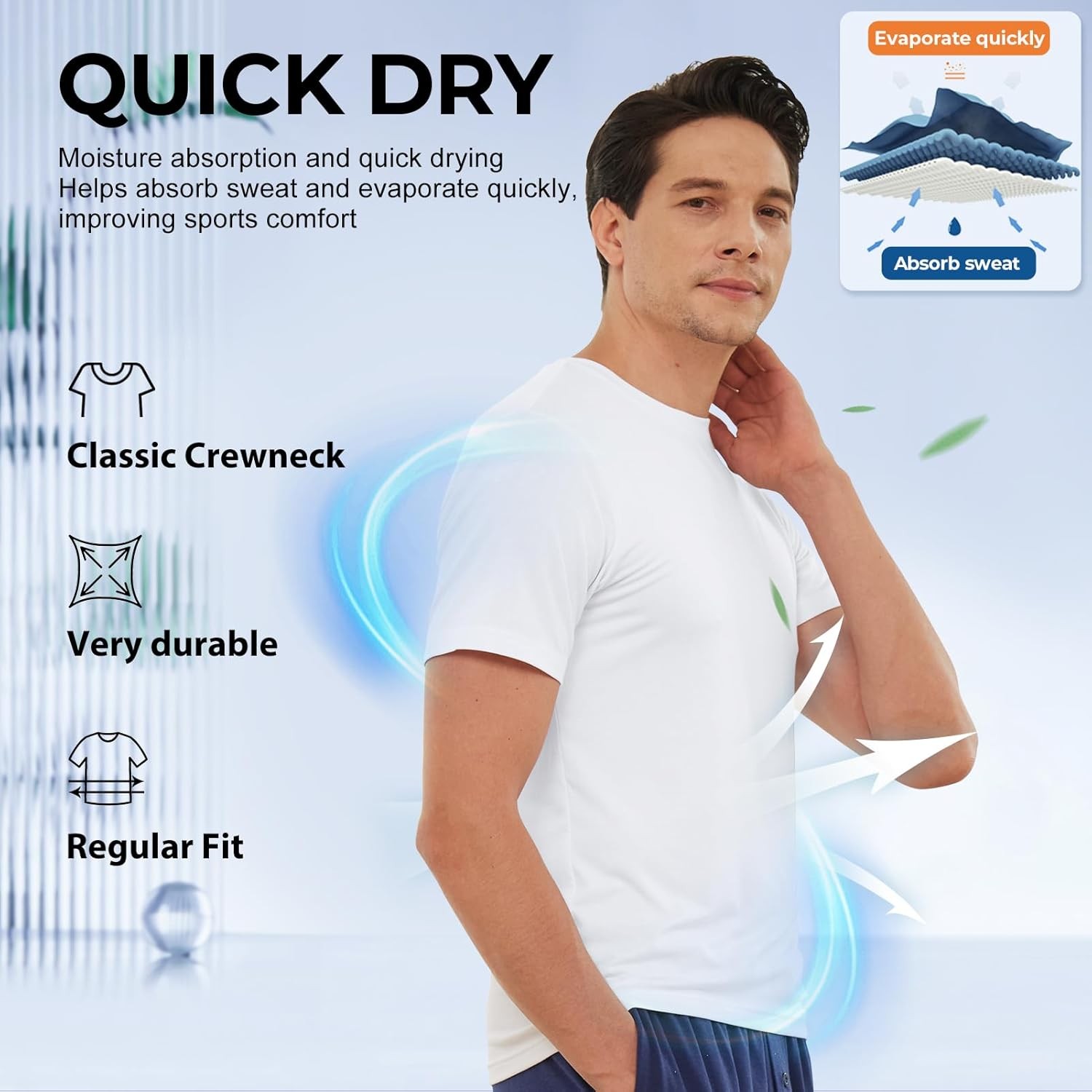 BAMBOO COOL Men Undershirts Moisture-Wicking Crewneck T Shirts, Breathable