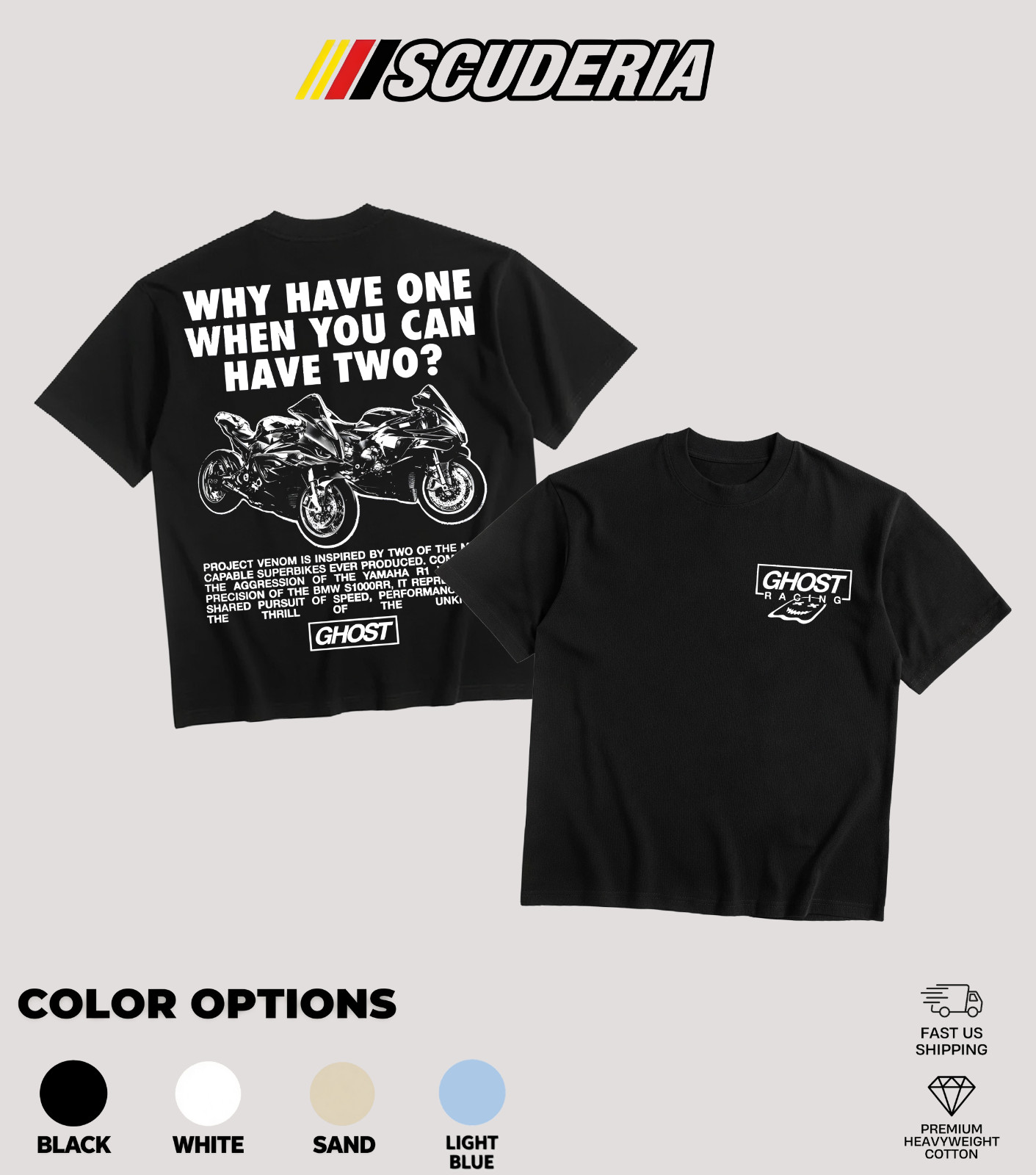 Scuderia Ghost Racing Two Bikes Why Have One Graphic T-Shirt Motorcycle Tee
