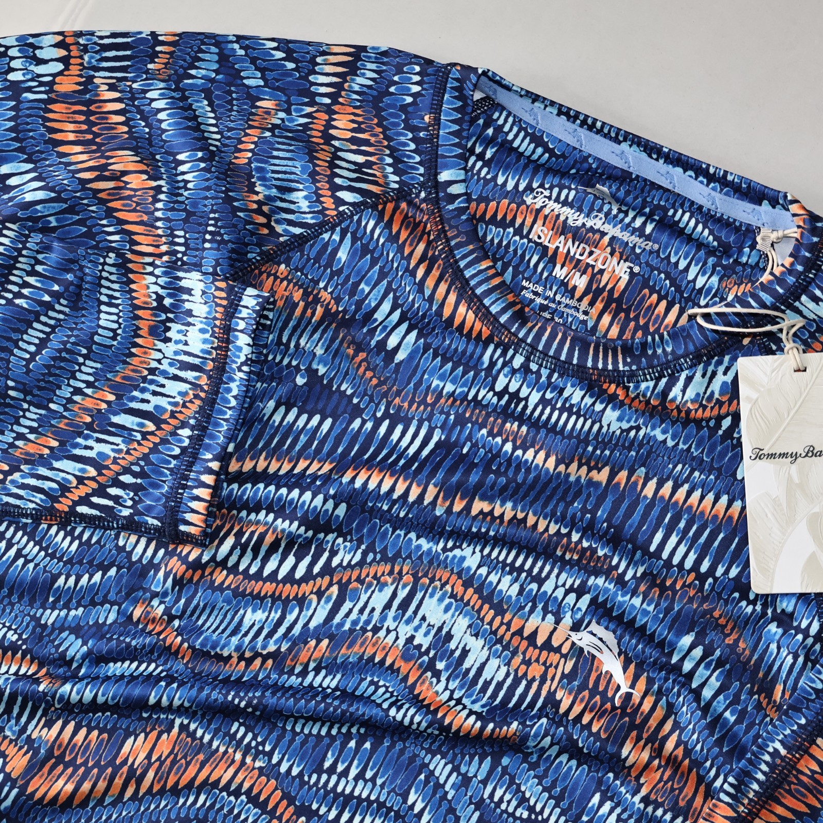 Tommy Bahama Tee Shirt Monte Rio Geo Island Zone Performance Blue LS Medium M