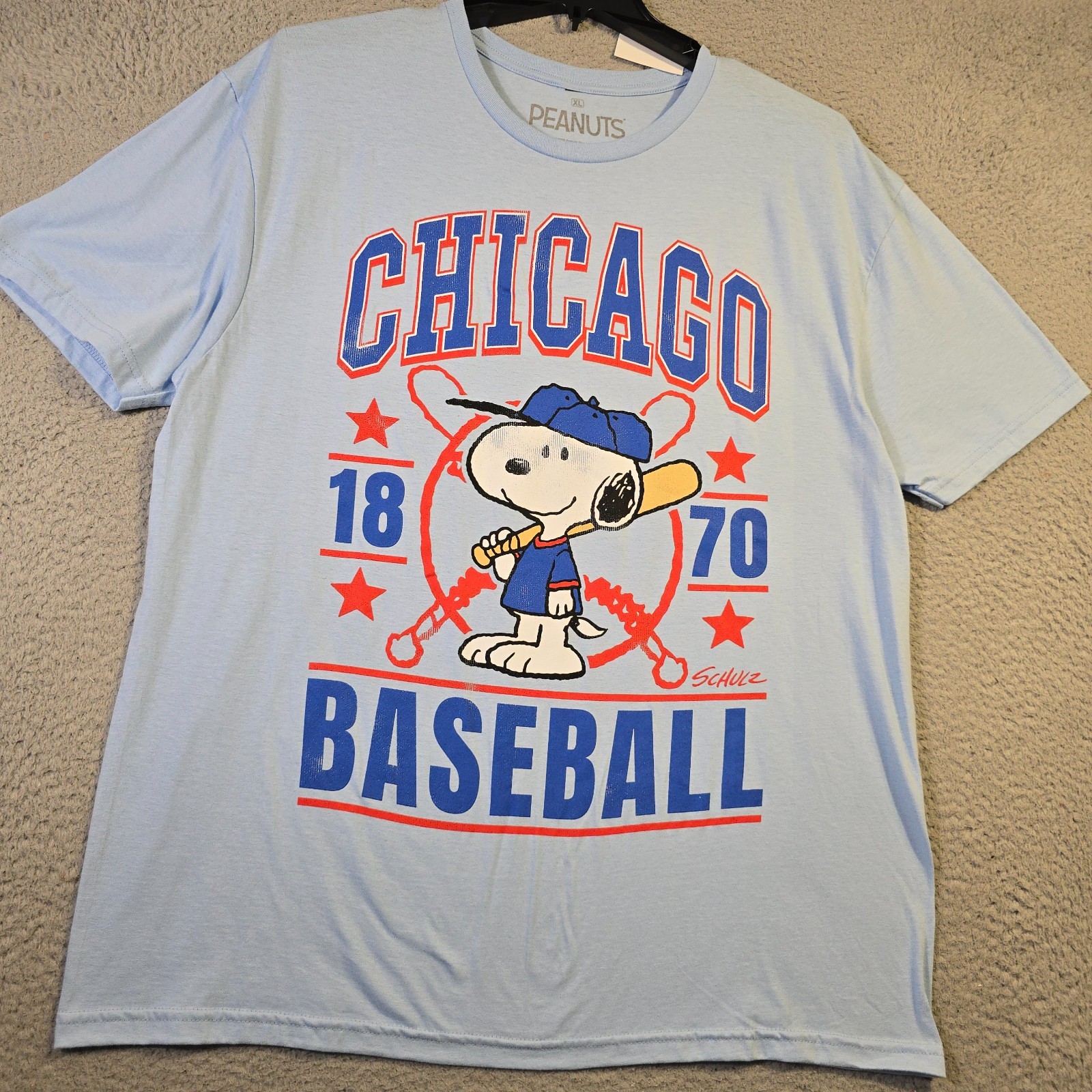 Peanuts® Chicago Cubs Baseball shirt Mens XL Blue Charlie Brown Snoopy Retro NWT
