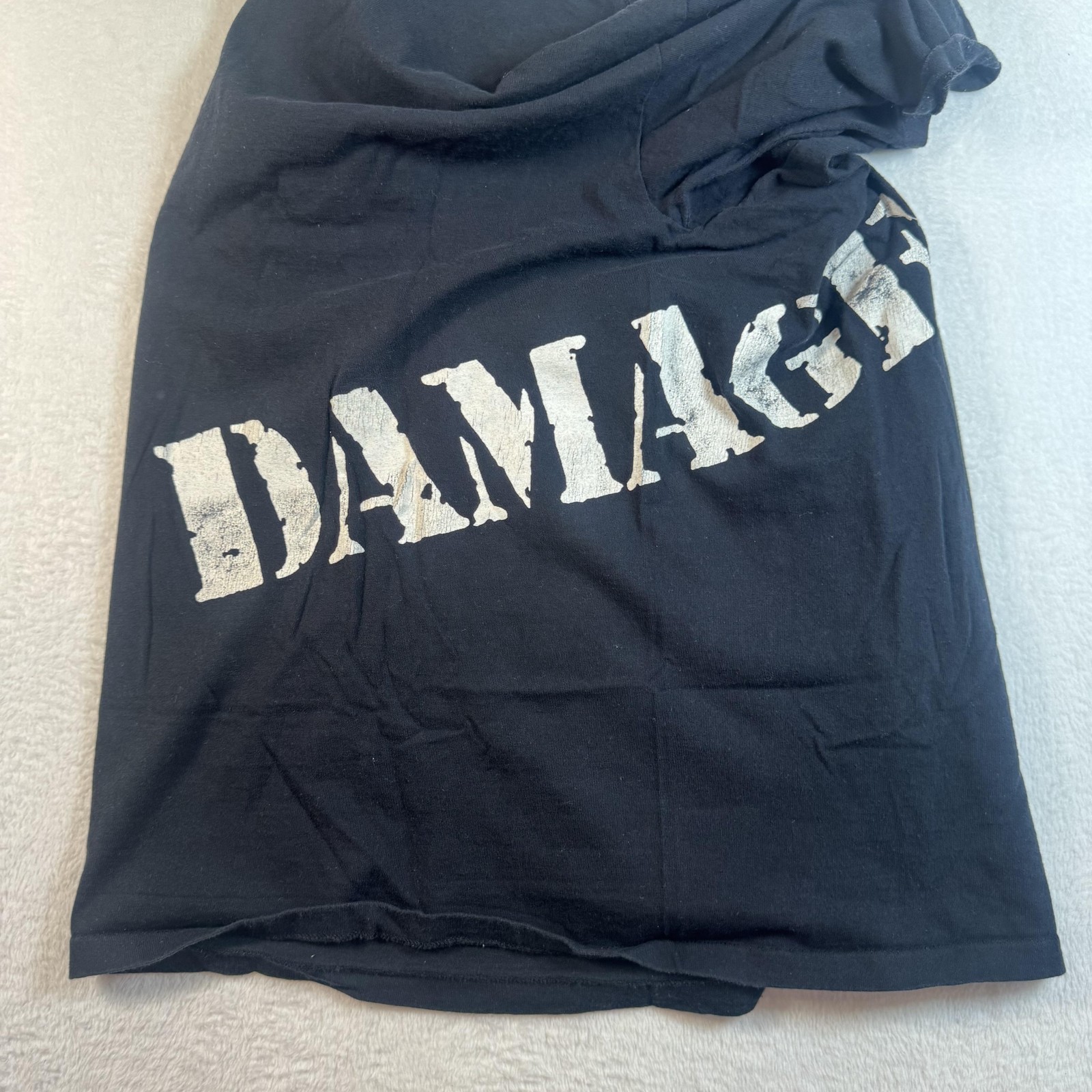 Damage Shirt Mens Large Black Wrap around Logo Graphic Tee Made USA Streetwear