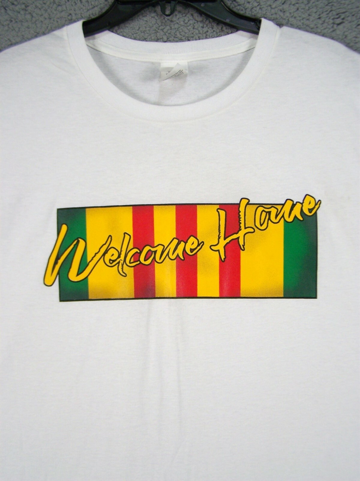WELCOME HOME Tee Shirt Adult Extra Large White Short Sleeve Graphic Cotton Mens