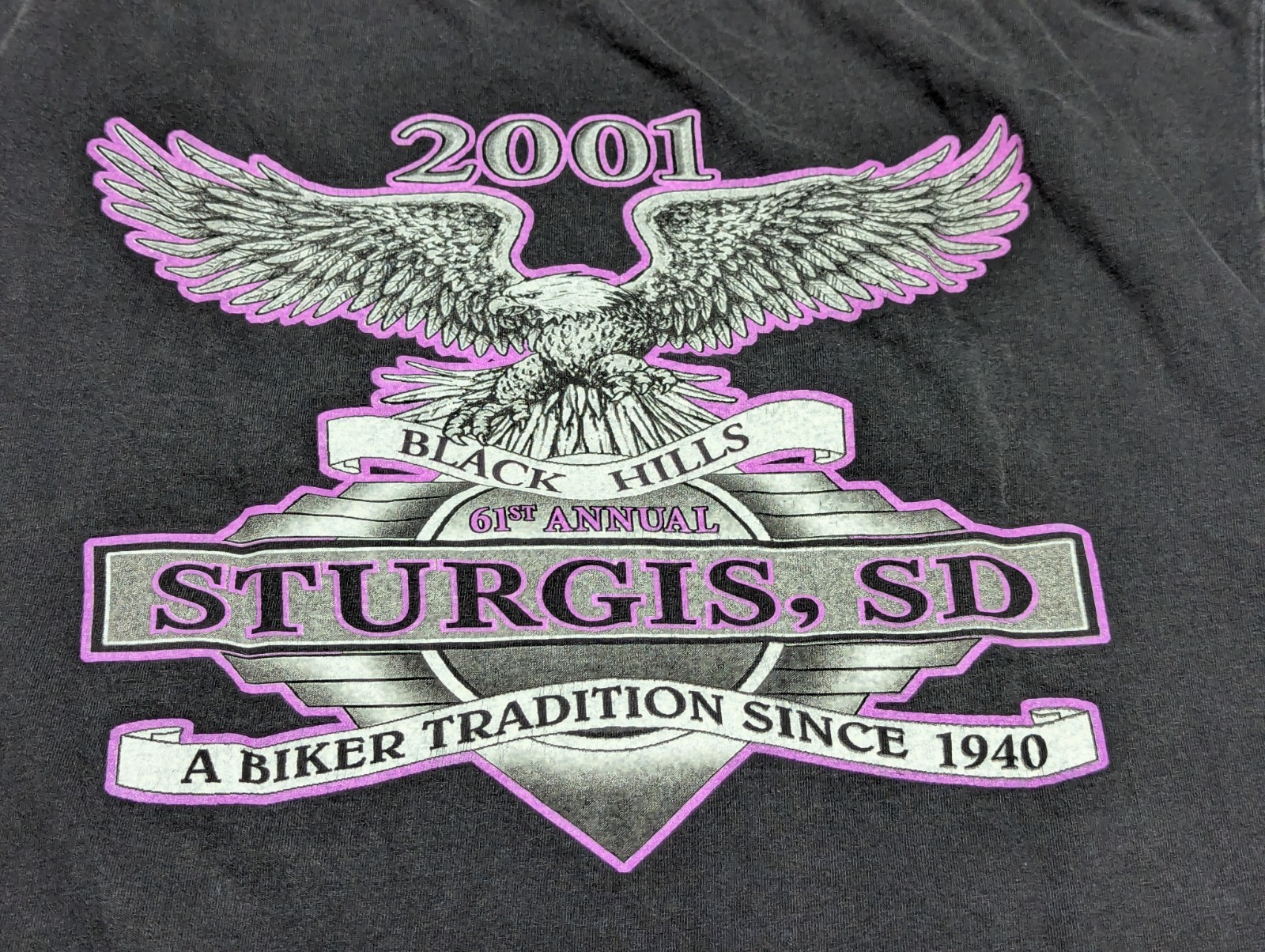 👀🔥RARE XL VTG 2001 61st Anniversary STURGIS Rally T Shirt Black Hills SD Y2K