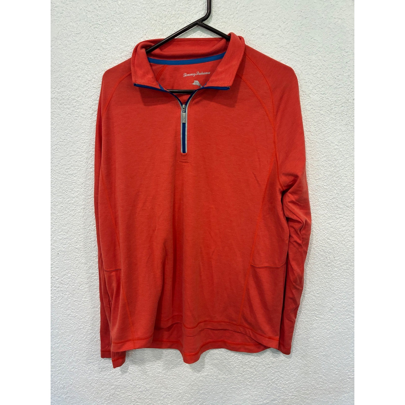 Tommy Bahama Mens 1/4 Zip Large Pullover Salmon Colored Lightweight