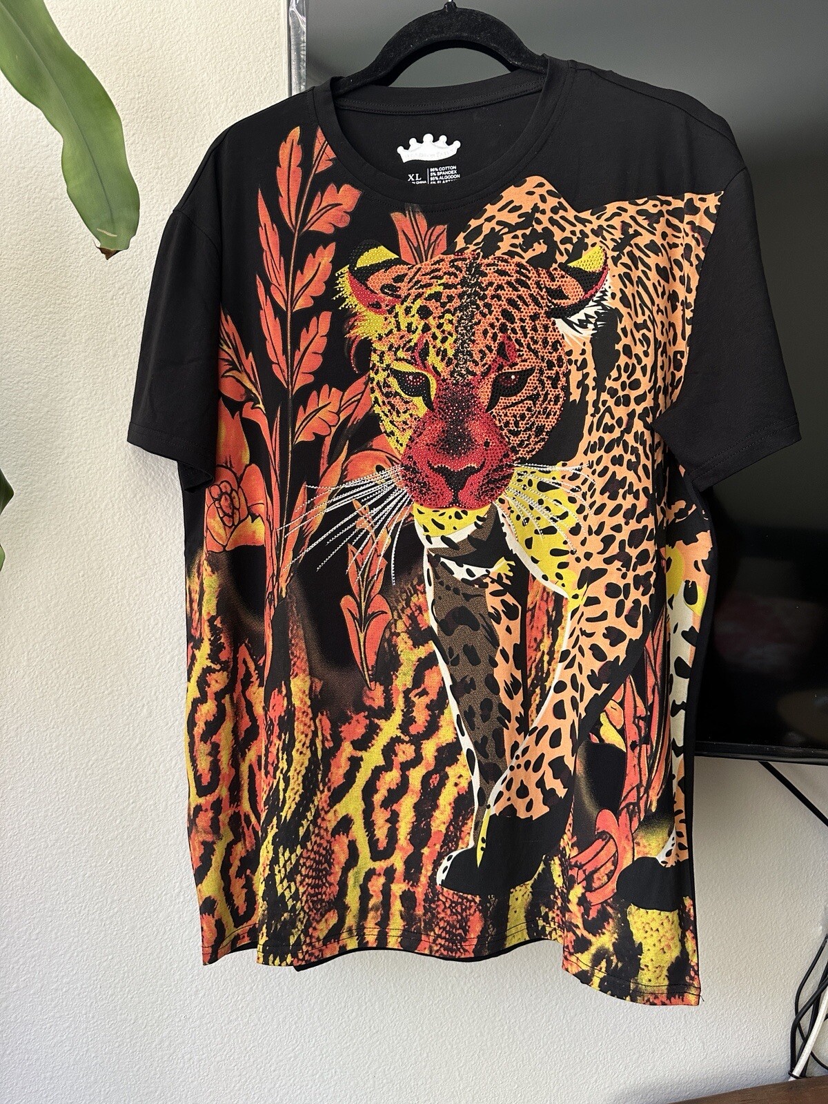 Heads or Tails Men’s Rainstones Beaded / Black / Tiger T-shirt Size XL