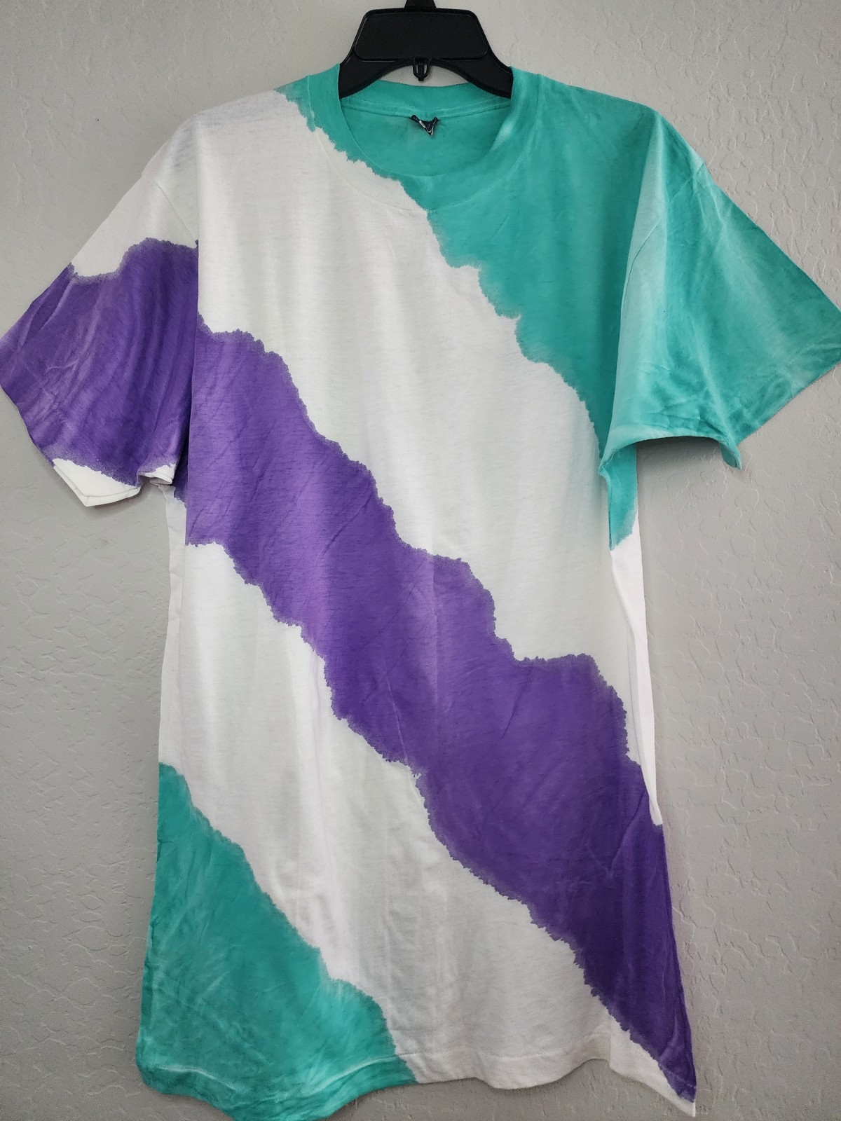 90s Style White Teal Purple T Shirt Tie Dye Single Stitch XL Jazz Like Print