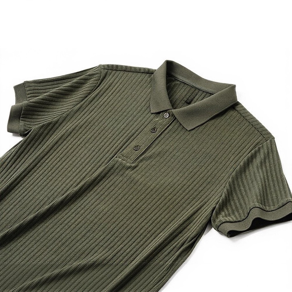 Short Sleeve Ribbed Knit Button Up Shirt for Men Lapel Collar Summer Ready