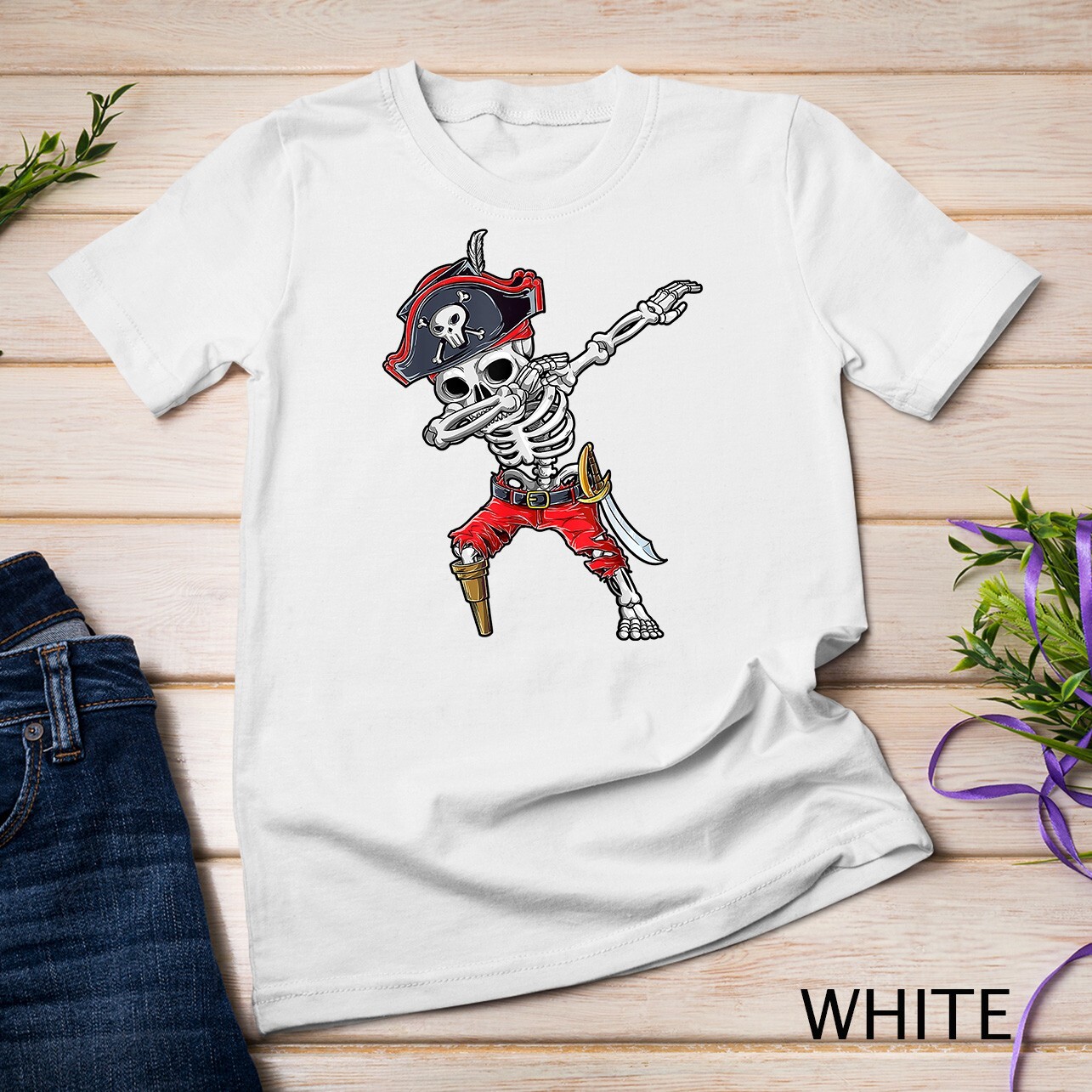 Dabbing Skeleton Pirate T Shirt Halloween Kids Jolly Roger Unisex T-shirt
