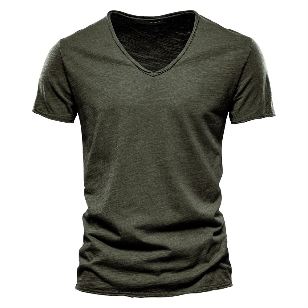 Summer Men’s New Solid Color V-Neck Short Sleeve T-shirt Tops Casual Blouse