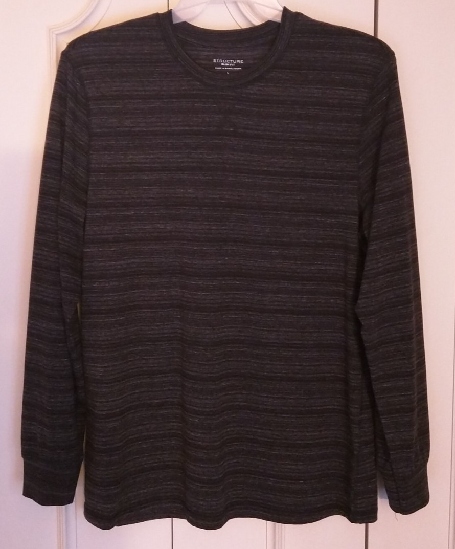 Structure Men’s Slim Fit Long Sleeve T-Shirt L Black/Dark Gray Soft Hardly Worn!