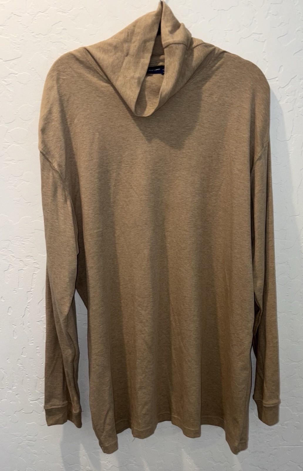 New John Ashford Tan Mock Turtle Neck Shirt Long Sleeves XXL