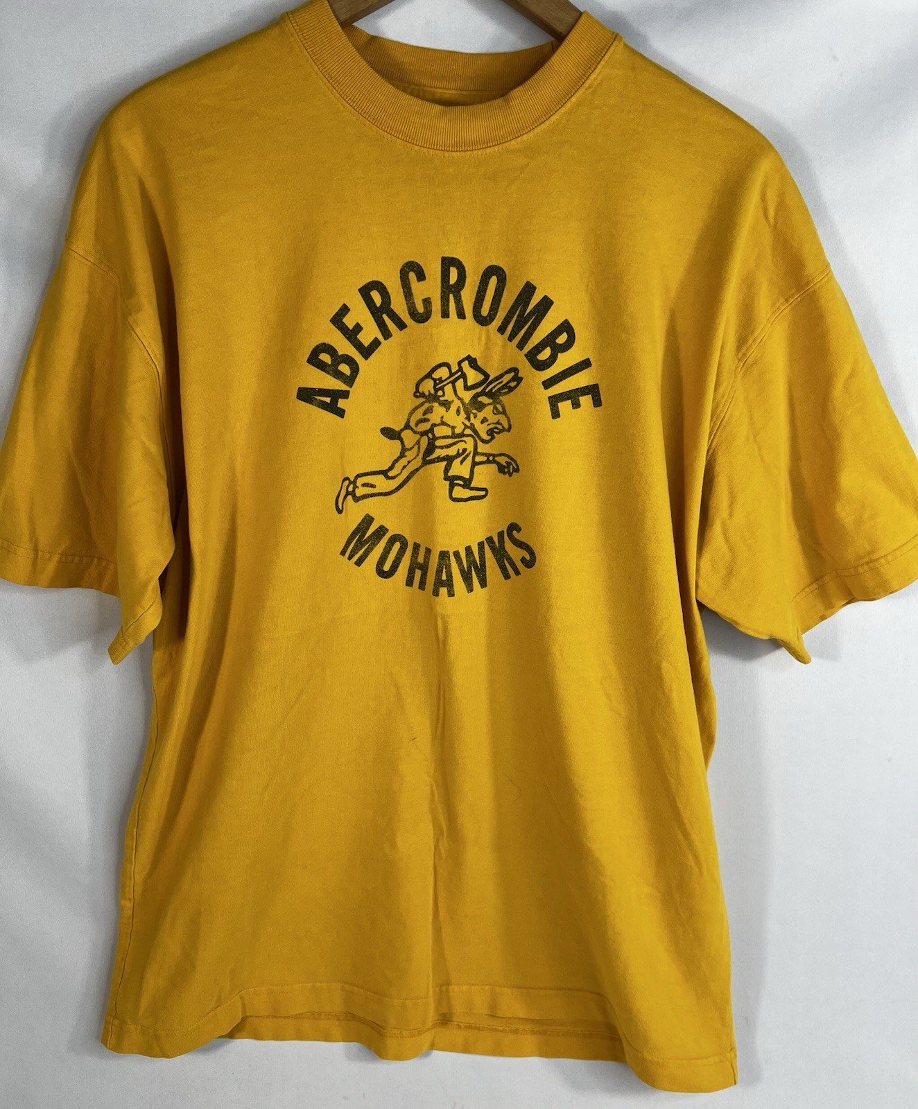Vintage Abercrombie & Fitch Shirt Mens Medium M Mohawks Indian Chief Y2K Yellow