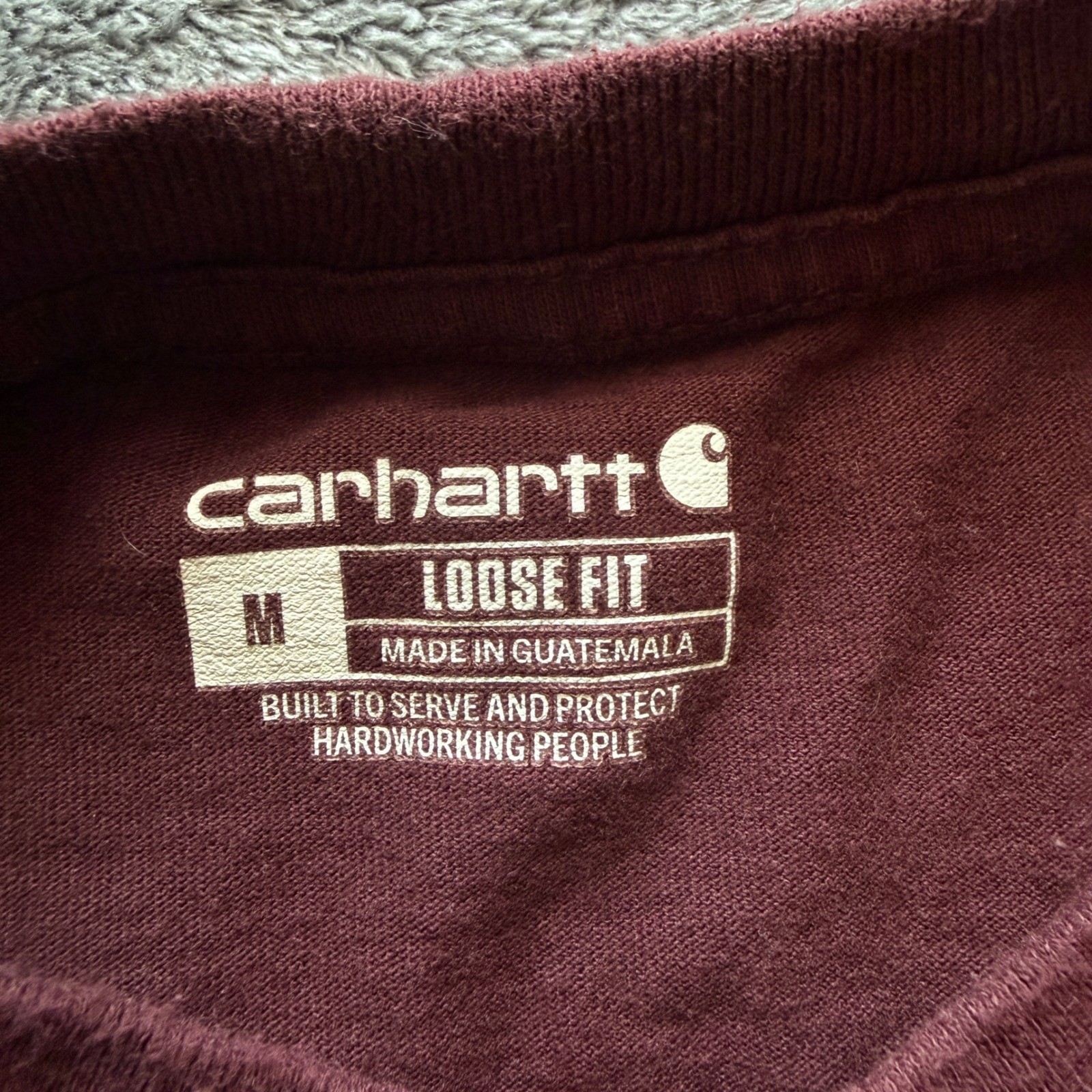 Carhartt K87 Mens Loose Fit Pocket T-Shirt Maroon Burgundy Cotton Size M