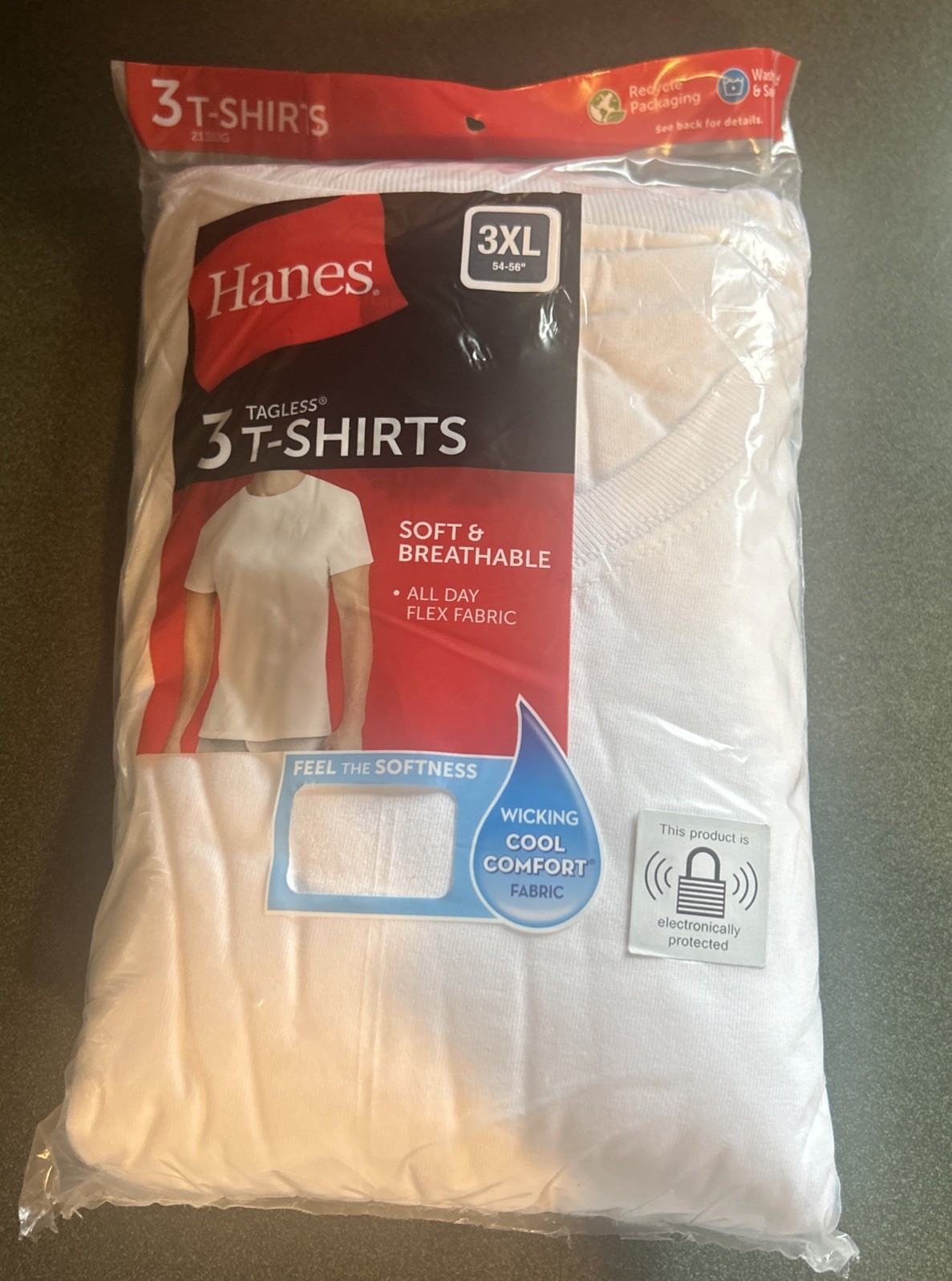Hanes 3 Pack White Tagless T-Shirts 3XL 54-56 Crew Neck , cotton tshirts