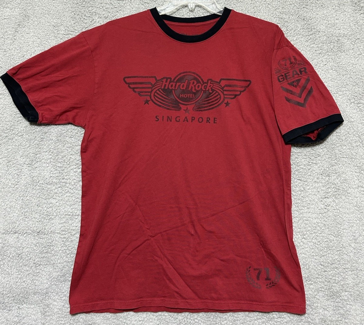 Hard Rock Hotel Singapore Shirt Mens XL Ringer Tee Gear 71 Red Cotton Cafe