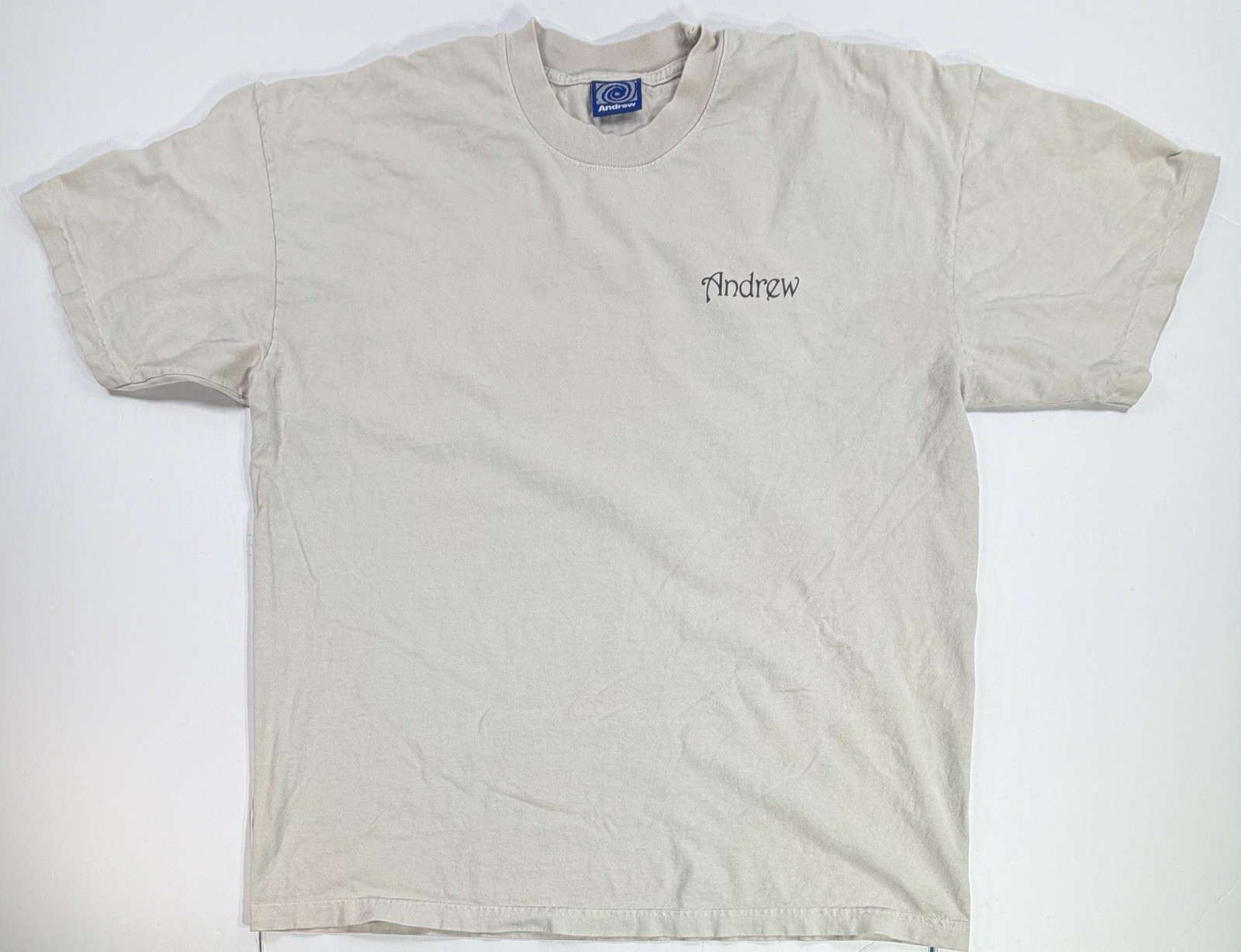 Vintage Andrew USA Made Minimalist Graphic T Shirt Tan Beige XL 90s