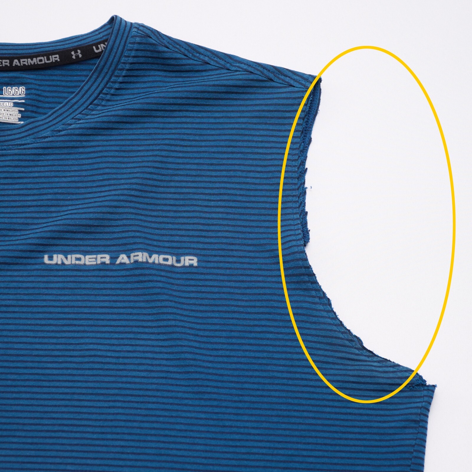 Under Armour Heatgear Blue Striped Sleeveless Tee Men’s L Semi-Fitted – Read!