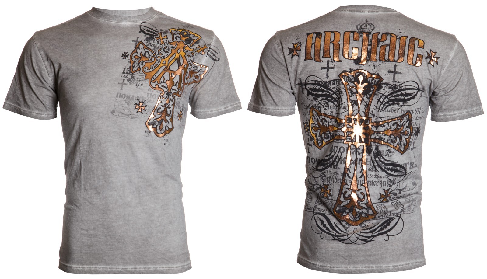 ARCHAIC by AFFLICTION Grey Oil Stain OTLEY Short Sleeve Slim Fit Y2K T-shirt NWT