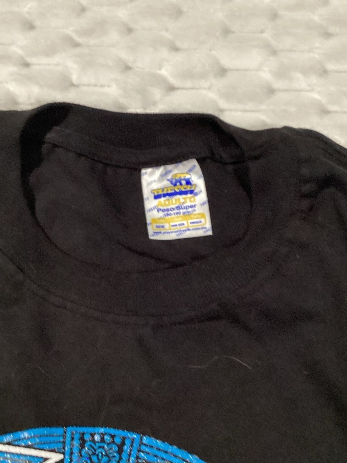 Source Unknown Black Tee with Blue Aztec Mexico Graphic