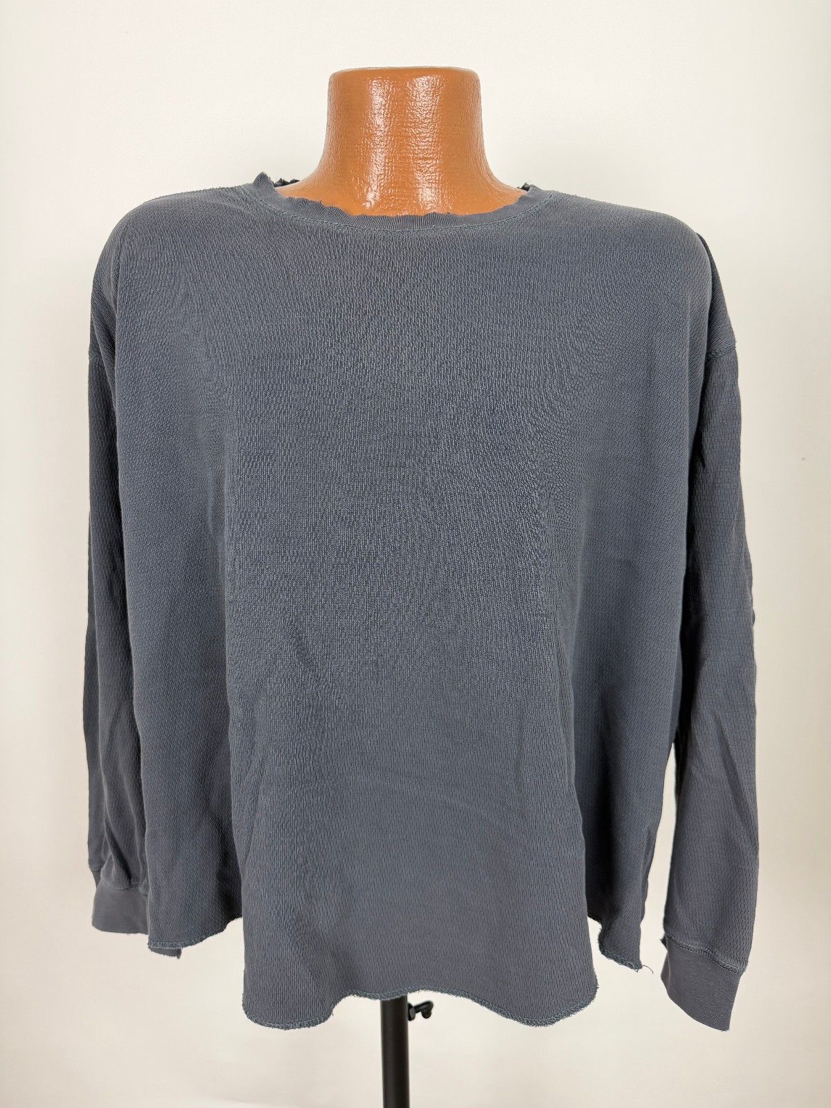Vintage Waffle-Knit Shirt Men XXL Boxy Distressed Grunge Minimal Navy Midweight