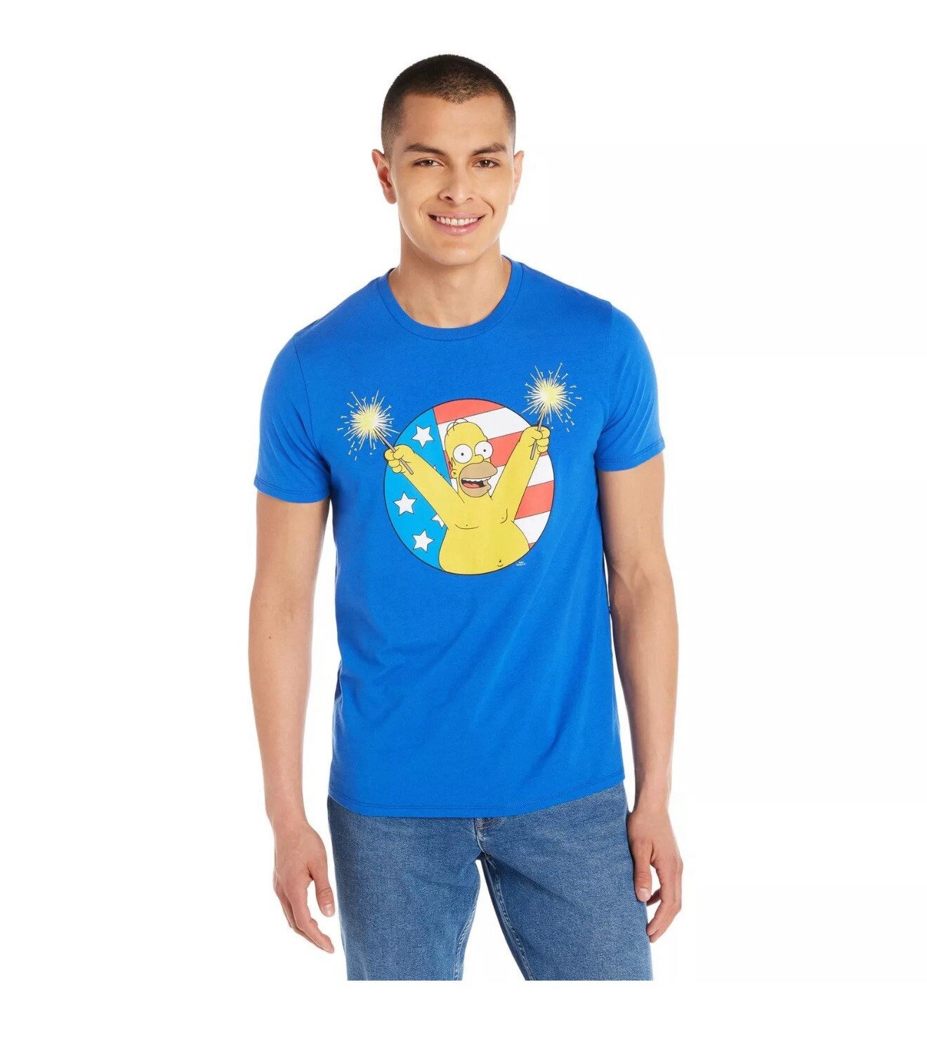 The Simpsons Homer Woohoo Men’s 4th of July T-Shirt, Blue, XS S M L XL 2X New
