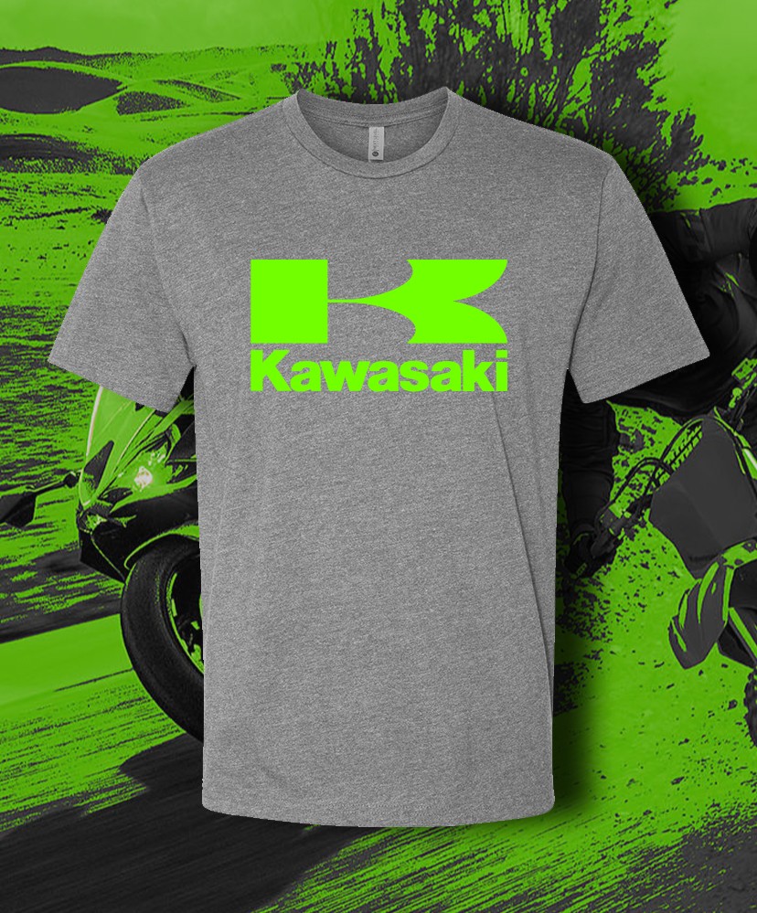 KAWASAKI BLACK T-SHIRT GREEN Logo Racing Ninja Motorcycle Motor Bike Fast Ship!