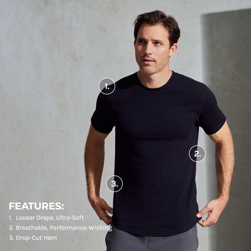 Mens Drop-Cut Men’s T Shirt, Slim Fit Plain Tshirts for Men, Drop Cut Basic C…