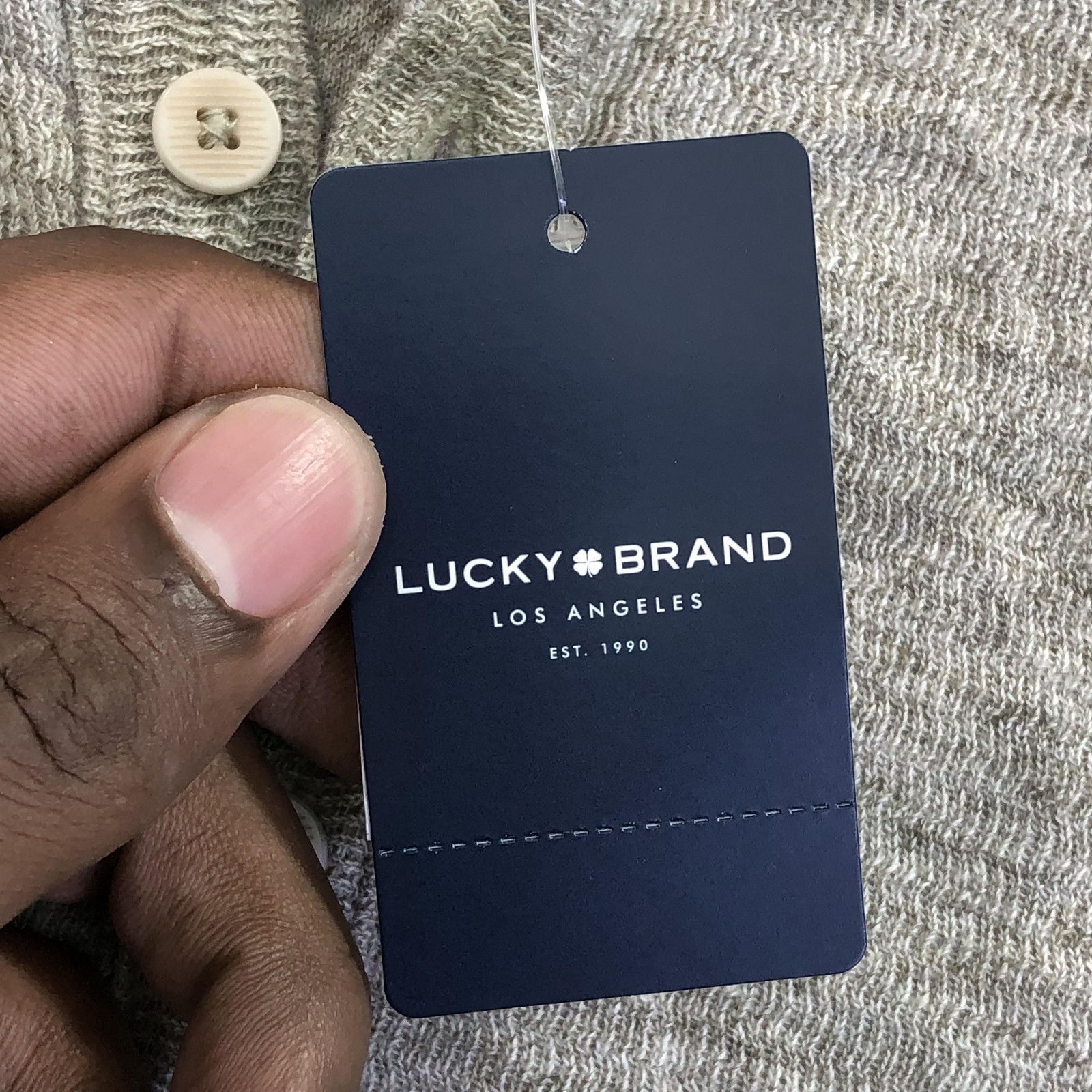 Lucky Brand Shirt Mens Medium Beige Jacquard Henley Long Sleeve Knit Tee Sample