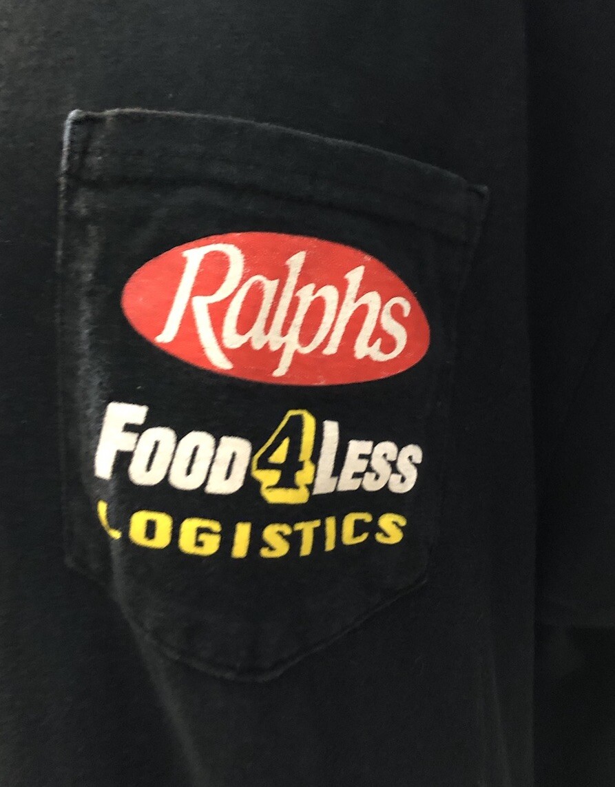 VTG. Food 4 Less Ralphs Kroger Logistics Pocket Employee Work Uniform T-Shirt XL