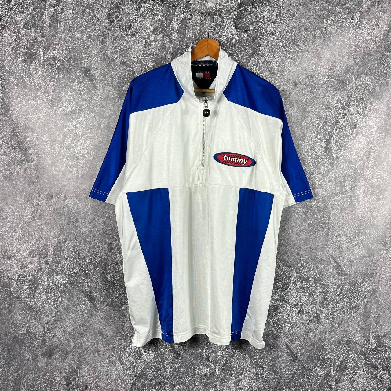 Tommy Hilfiger Jeans Racing Gear Quater Zip T-Shirt Vintage White Size XL